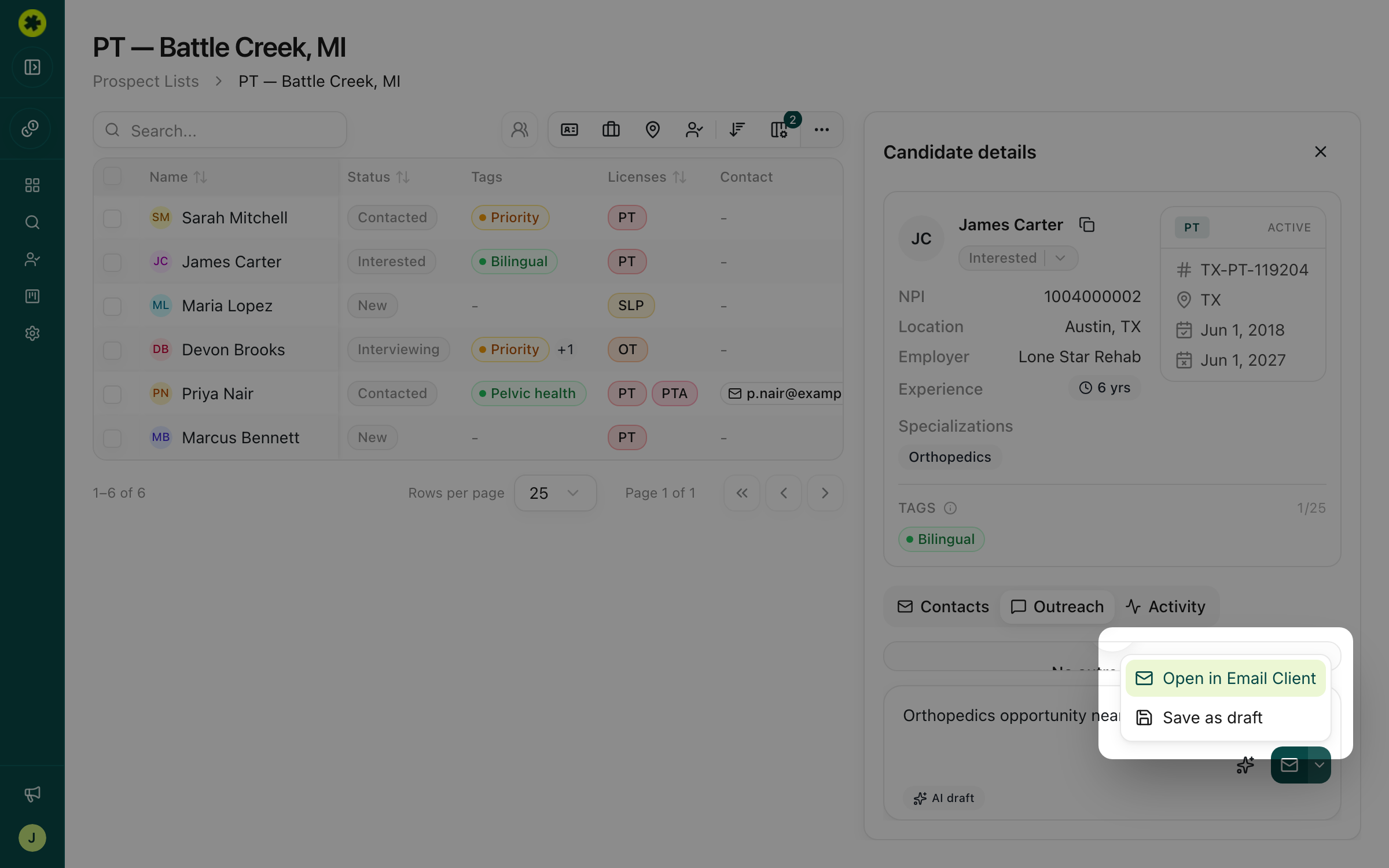 The submit action menu — Open in Email Client or Save as draft