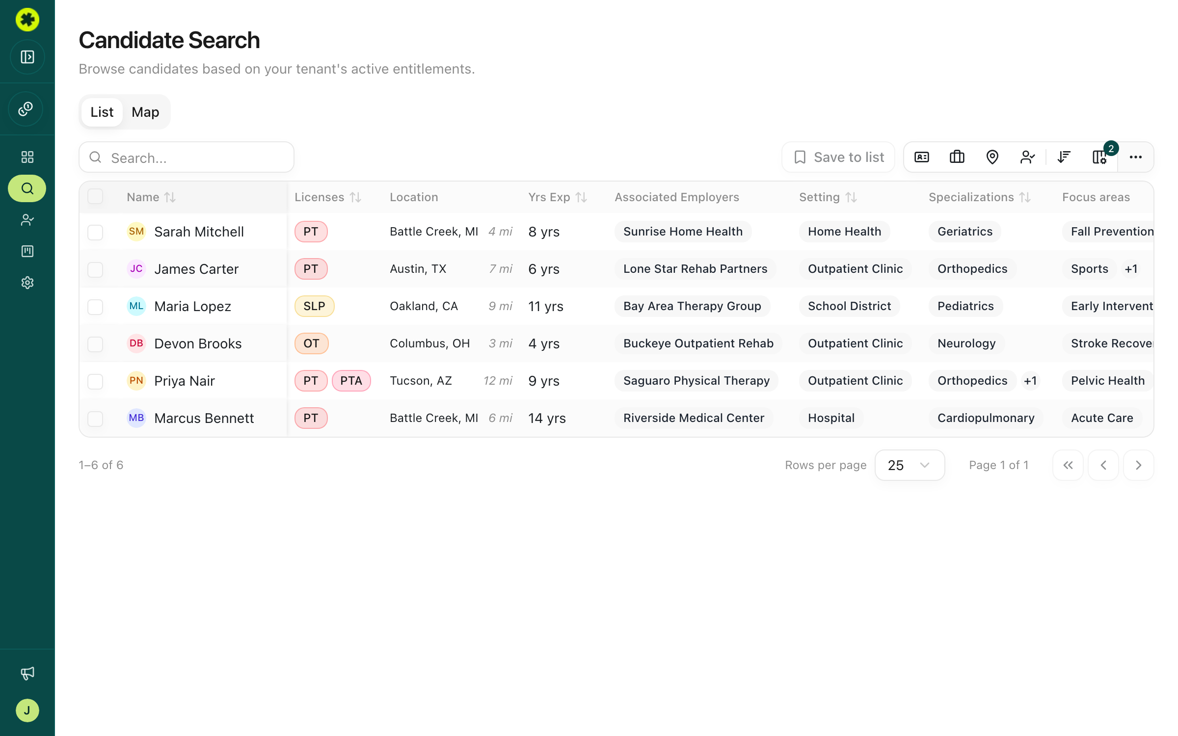 Filtering the clinician database in Search