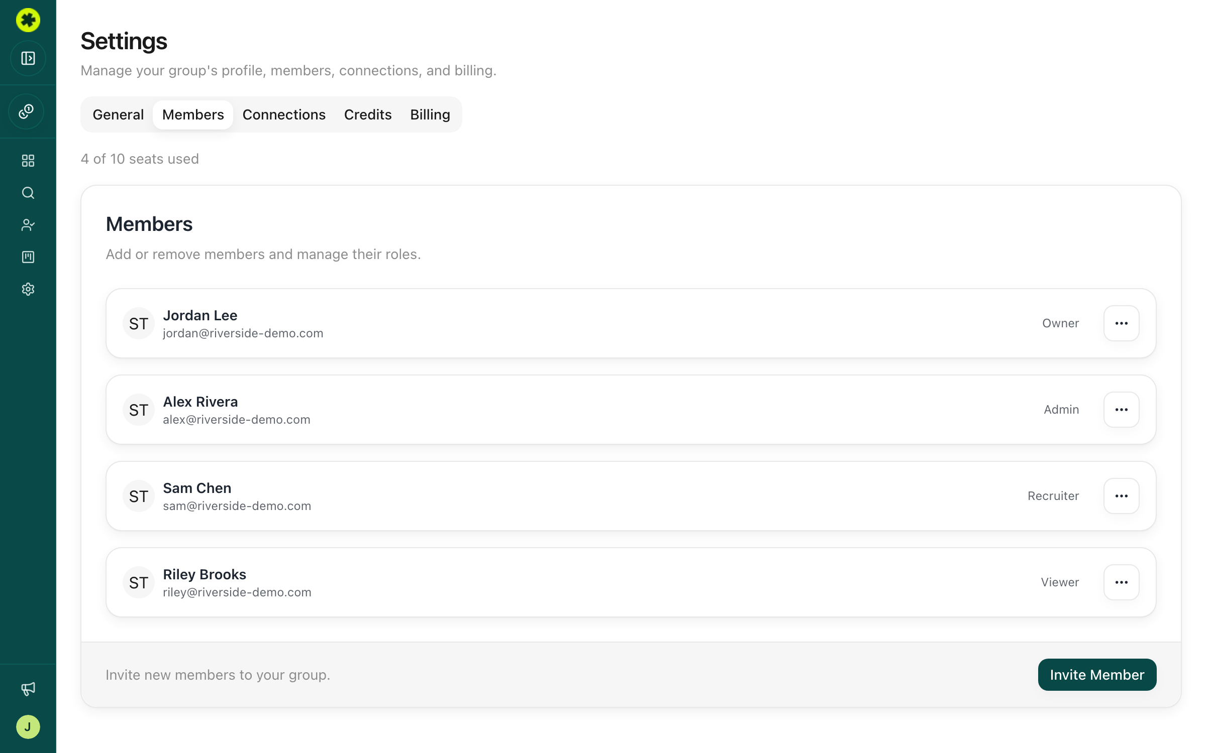 The Members page with seat usage and role badges